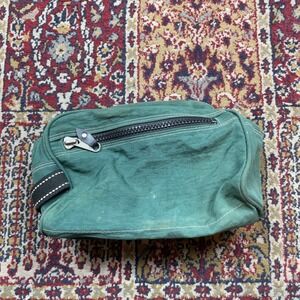 VTG 80s 90s GAP Green Canvas Toiletry Bag Travel Mini Pouch Zipper Closure